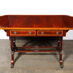 Edwardian Mahogany Writing Desk w Inlaid Exotic Wood Detailing Bronze Pulls - 4465813