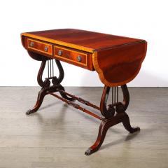 Edwardian Mahogany Writing Desk w Inlaid Exotic Wood Detailing Bronze Pulls - 4465820