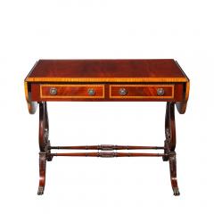 Edwardian Mahogany Writing Desk w Inlaid Exotic Wood Detailing Bronze Pulls - 4465828