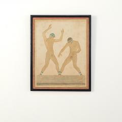 Edwardian Neoclassical Hand Colored Engraving of Wrestlers England circa 1900 - 3929325