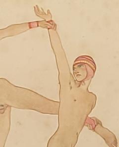 Edwardian Neoclassical Hand Colored Engraving of Wrestlers England circa 1900 - 3929386