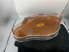 Edwardian Sterling Silver Mahogany Cocktail Tray - 3029612