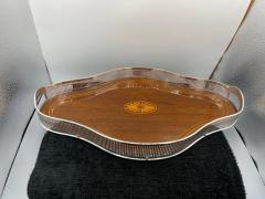 Edwardian Sterling Silver Mahogany Cocktail Tray - 3029614