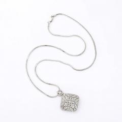 Edwardian Style 14K White Gold Pave Diamond Locket Pendant Necklace - 4720283