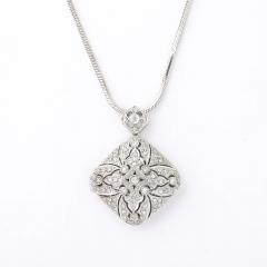 Edwardian Style 14K White Gold Pave Diamond Locket Pendant Necklace - 4720284