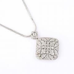 Edwardian Style 14K White Gold Pave Diamond Locket Pendant Necklace - 4720285