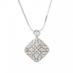 Edwardian Style 14K White Gold Pave Diamond Locket Pendant Necklace - 4720599
