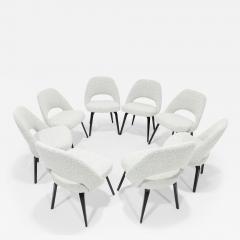 Eero Saarinen Eero Saarinen for Knoll 8 Executive Dining Chairs Black White Boucle Wood Legs - 3828568