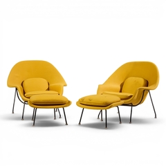 Eero Saarinen Eero Saarinen for Knoll Mid Century Womb Lounge Chairs with Ottomans Pair - 4704428