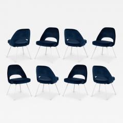 Eero Saarinen Knoll Saarinen Executive Armless Chairs in Navy Velvet White Legs Set of 8 - 3591129