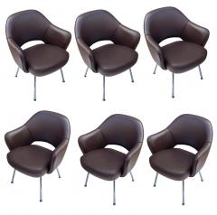 Eero Saarinen Mid Century Modern Brown Leather Armchair Dining Chairs by Eero Saarinen Knoll - 2233913