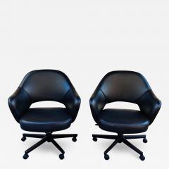 Eero Saarinen Pair Saarinen Knoll Executive Chairs Black Leather Tilt Swivel Height Adjustable - 2625656