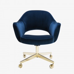 Eero Saarinen Saarinen Executive Arm Chair in Navy Velvet Swivel Base 24k Gold Edition - 610676