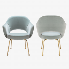 Eero Saarinen Saarinen Executive Arm Chairs in Celadon Velvet 24k Gold Edition - 524955