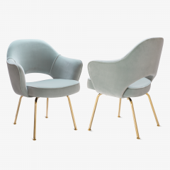 Eero Saarinen Saarinen Executive Arm Chairs in Celadon Velvet 24k Gold Edition - 524959