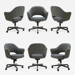 Eero Saarinen Saarinen Executive Arm Chairs in Textured Charcoal Weave Swivel Base Set of 6 - 367957