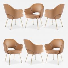 Eero Saarinen Saarinen Executive Arm Dining Chairs in Camel Leather Brass Legs Set of 6 - 4419591