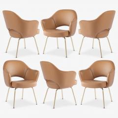Eero Saarinen Saarinen Executive Arm Dining Chairs in Camel Leather Brass Legs Set of 6 - 4419595