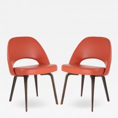 Eero Saarinen Saarinen Executive Armless Chairs in Burnt Orange Leather and Walnut Legs Pair - 1431270