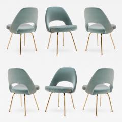 Eero Saarinen Saarinen Executive Armless Chairs in Celadon Velvet 24 Karat Gold Edition S 6 - 386335