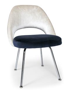 Eero Saarinen Saarinen Executive Armless Chairs in Ivory Navy Velvet Set of Six - 241037