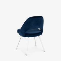 Eero Saarinen Saarinen Executive Armless Chairs in Navy Velvet with Lunar White Legs Set of 6 - 3385516