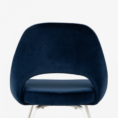 Eero Saarinen Saarinen Executive Armless Chairs in Navy Velvet with Lunar White Legs Set of 6 - 3385518