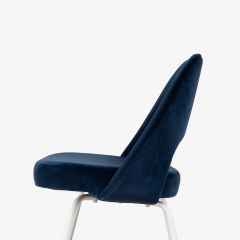 Eero Saarinen Saarinen Executive Armless Chairs in Navy Velvet with Lunar White Legs Set of 6 - 3385519