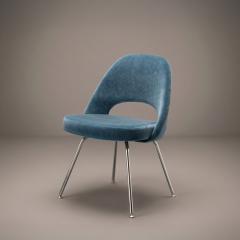 Eero Saarinen Saarinen Executive Armless Dining Chairs in Ocean Mohair Chrome Legs - 4591633