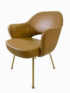Eero Saarinen Set of 6 Saarinen Executive Armchairs Tan Italian Leather With Gold Tubular Legs - 4163113