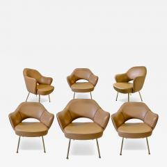 Eero Saarinen Set of 6 Saarinen Executive Armchairs Tan Italian Leather With Gold Tubular Legs - 4164652
