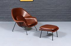Eero Saarinen Vintage Eero Saarinen Womb Italian Cognac Leather Chair w Ottoman for Knoll - 4576793