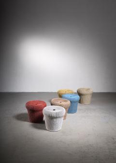 Egon Eiermann Egon Eiermann colourful set of six rattan E14 stools - 2052883