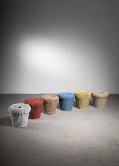 Egon Eiermann Egon Eiermann colourful set of six rattan E14 stools - 2052884