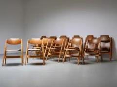 Egon Eiermann Set of 20 Egon Eiermann Folding Chairs in Beech and Metal Germany 1950s - 3927798