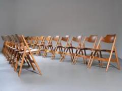 Egon Eiermann Set of 20 Egon Eiermann Folding Chairs in Beech and Metal Germany 1950s - 3927811