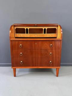 Egon Ostergaard Early Danish Roll Top Desk with Fluted Legs in Booked Matched Veneer Mid Century - 3576056
