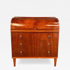 Egon Ostergaard Early Danish Roll Top Desk with Fluted Legs in Booked Matched Veneer Mid Century - 3590990