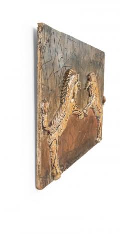 Egyptian Style Painted Carved Wood Wall Plaque - 4666344
