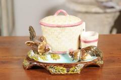 Eichwald Majolica Tobacco Jar with Roosters Pecking the Ground circa 1870 - 3420333