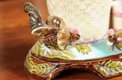 Eichwald Majolica Tobacco Jar with Roosters Pecking the Ground circa 1870 - 3420404