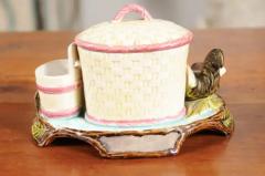 Eichwald Majolica Tobacco Jar with Roosters Pecking the Ground circa 1870 - 3420406