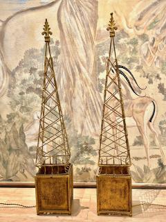 Eiffel Tower shaped rarest pair of obelisk standing lamps - 2727928