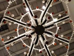 Eight Light Beaded Chandelier with Colored Tear Drop Prisms circa 1960 - 1269095