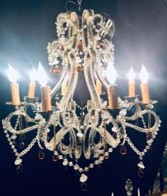 Eight Light Beaded Chandelier with Colored Tear Drop Prisms circa 1960 - 1269097