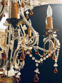 Eight Light Beaded Chandelier with Colored Tear Drop Prisms circa 1960 - 1269104