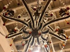 Eight Light Beaded Chandelier with Colored Tear Drop Prisms circa 1960 - 1269105
