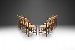 Eight Solid Wood and Straw Dining Chairs Europe ca 1950s - 3376997