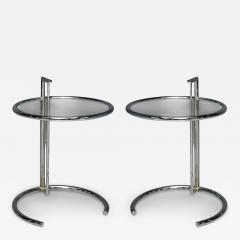 Eileen Gray Chrome Glass Adjustable Side Tables Italy 1970s - 4412175