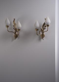 Einar Backstrom Einar B ckstr m pair of brass and opaline glass wall lamps - 2039992